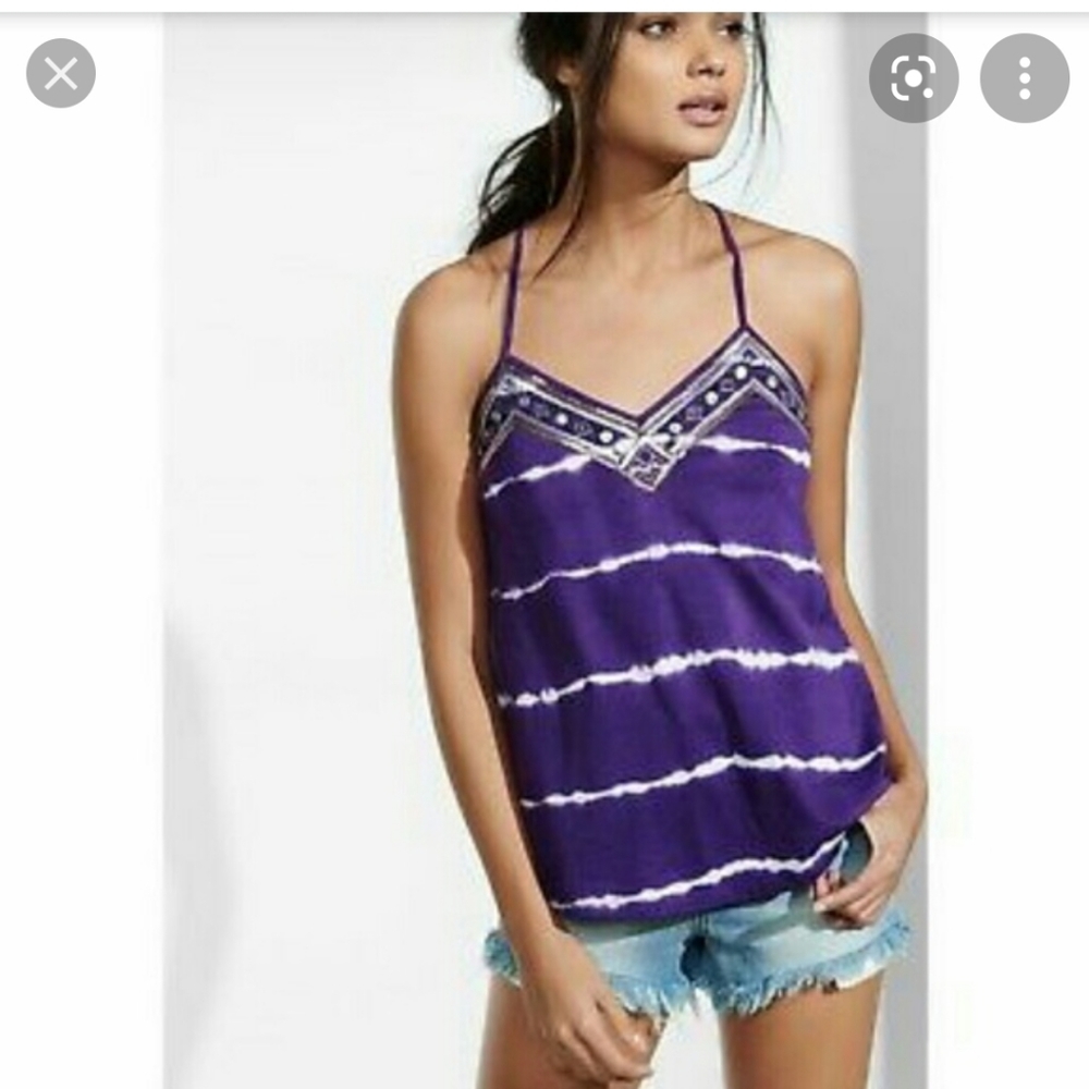 Strappy back tank top purple with gold sequin